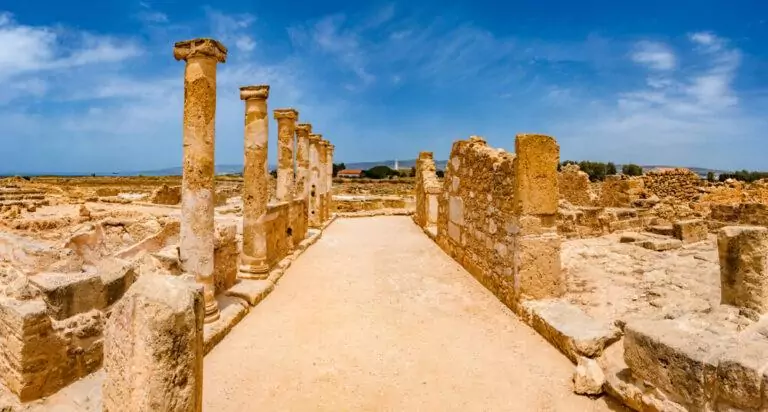 Cyprus. Pathos. Archaeological Park of Paphos. Mediterranean coast. Cyprian archaeological memorial.